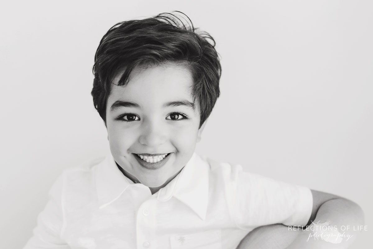 little boy black and white portrait