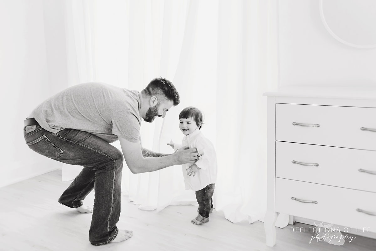 Father and son in studio