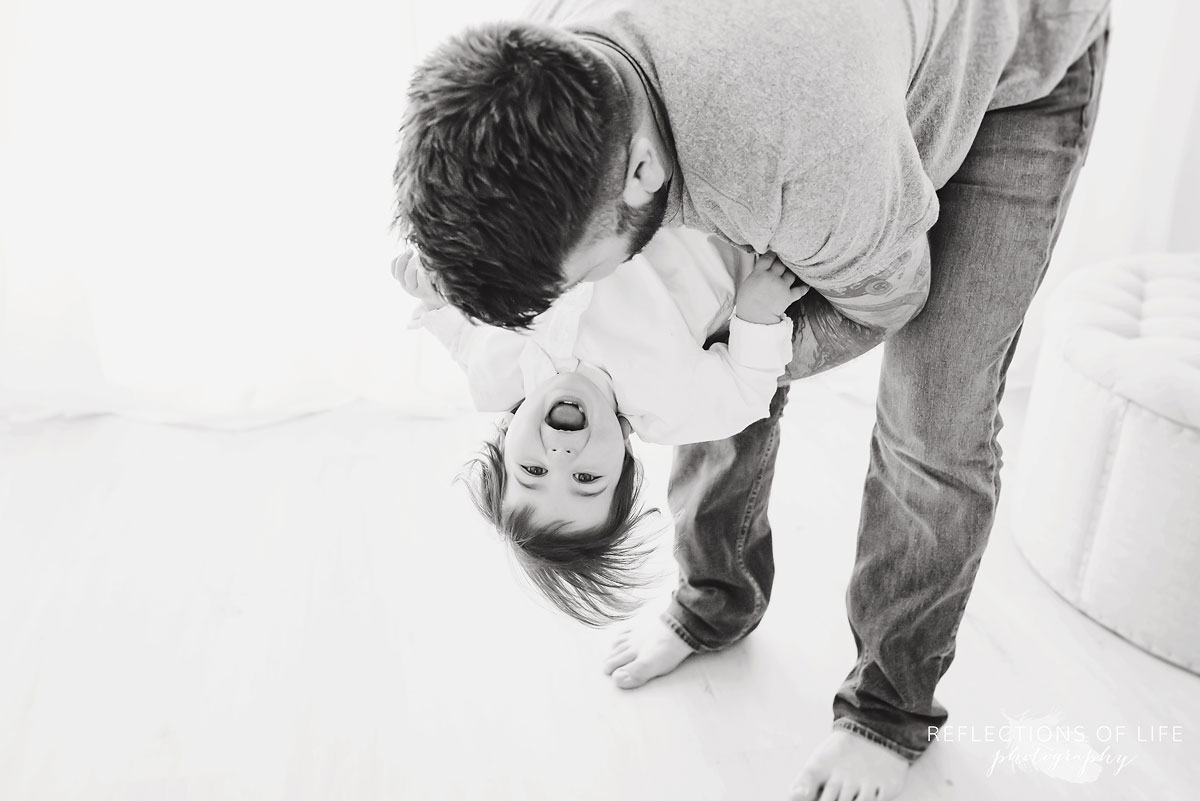 Father and son in black and white