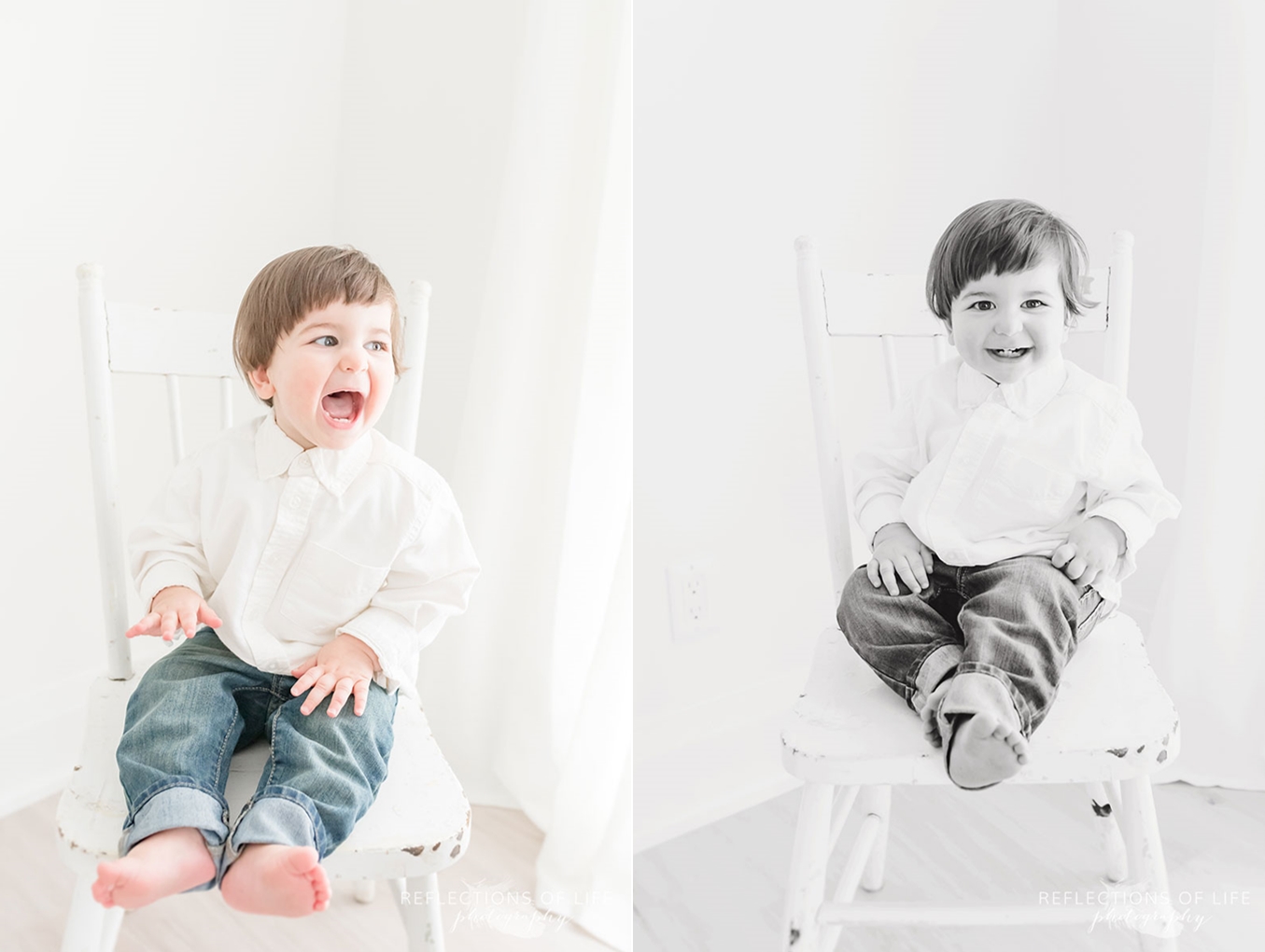 Little boy laughing on chair