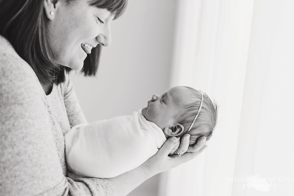 mother and baby profile black and white