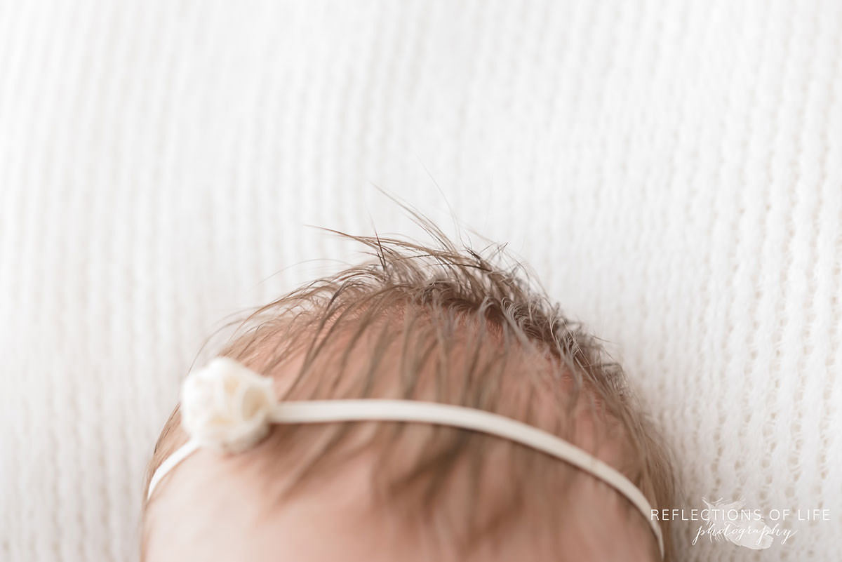 Close up of baby's hair in natural light studio