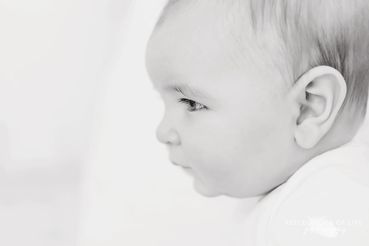 black and white of baby's profile