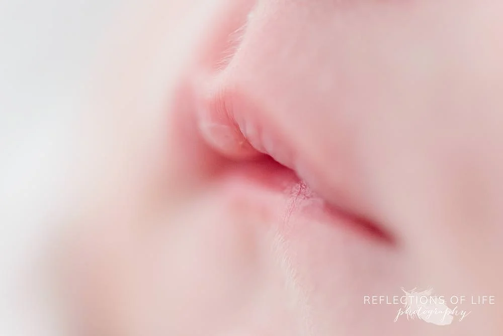baby's lips in natural light studio