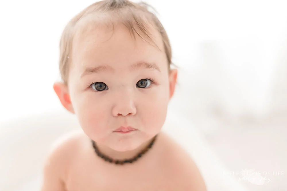 closeup of little girl looking at camera in grimsby