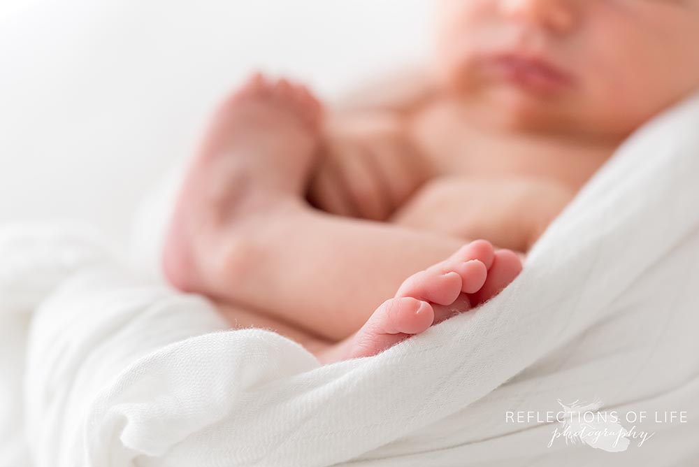 newborn's toes in natural light studio