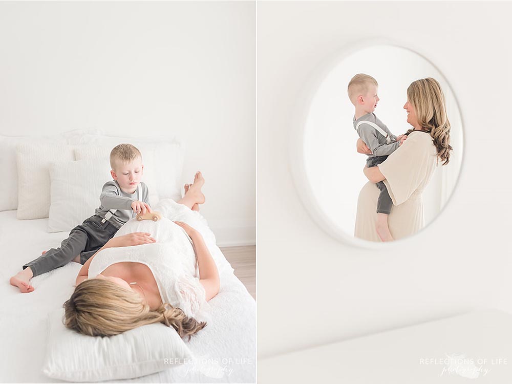Mother and son portraits while pregnant in Grimsby Ontario
