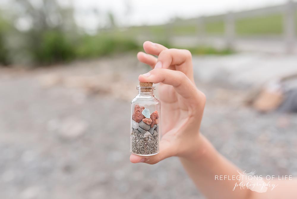 Burlington family photographer keepsake glass jar of sand