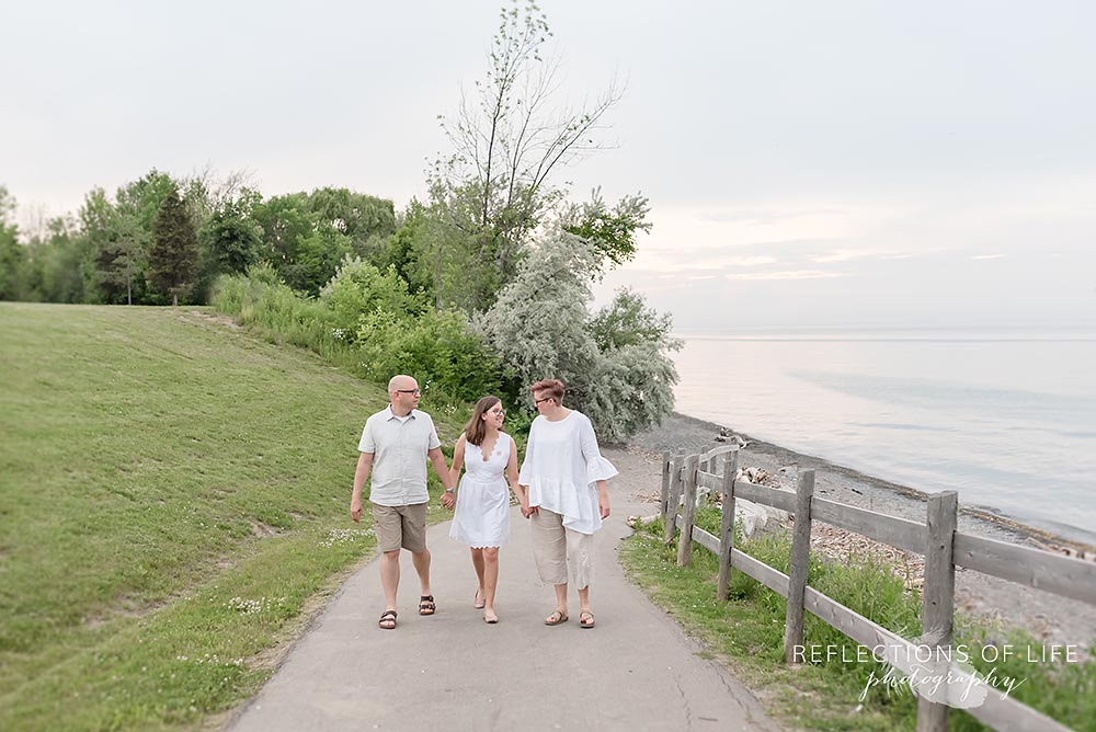 Famliy walking near the beach in Grimsby Ontario Canada