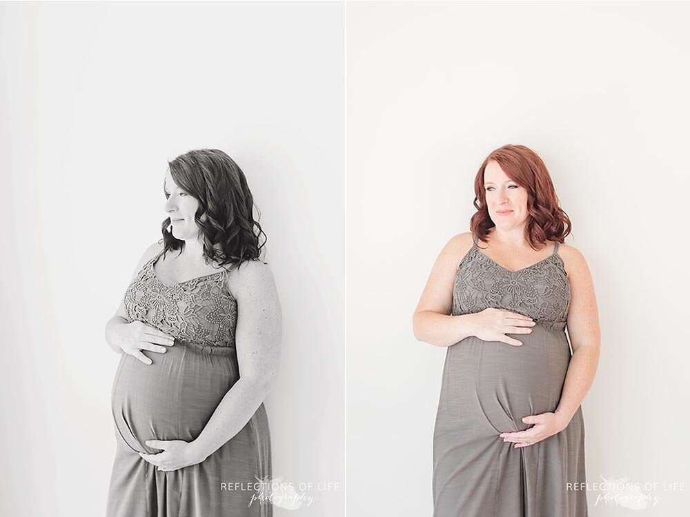 Beautiful Redhead pregnant mama in gray dress