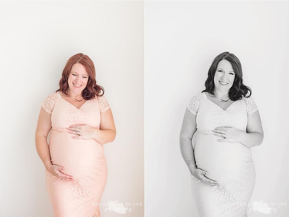 Pregnant woman laughing in Grimsby Ontario studio