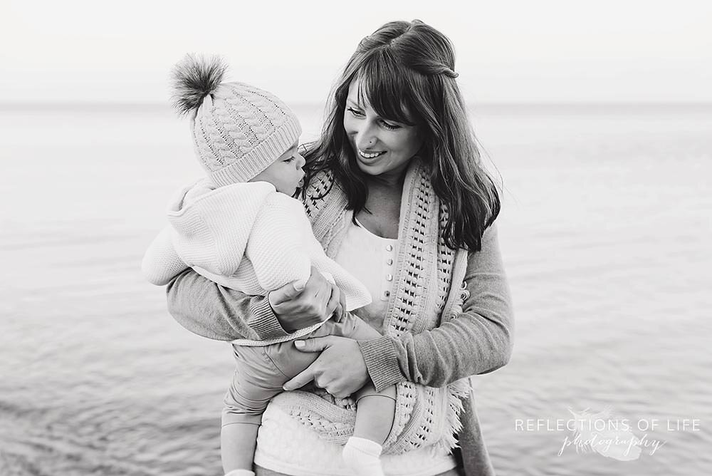 Beach photography with mom and baby