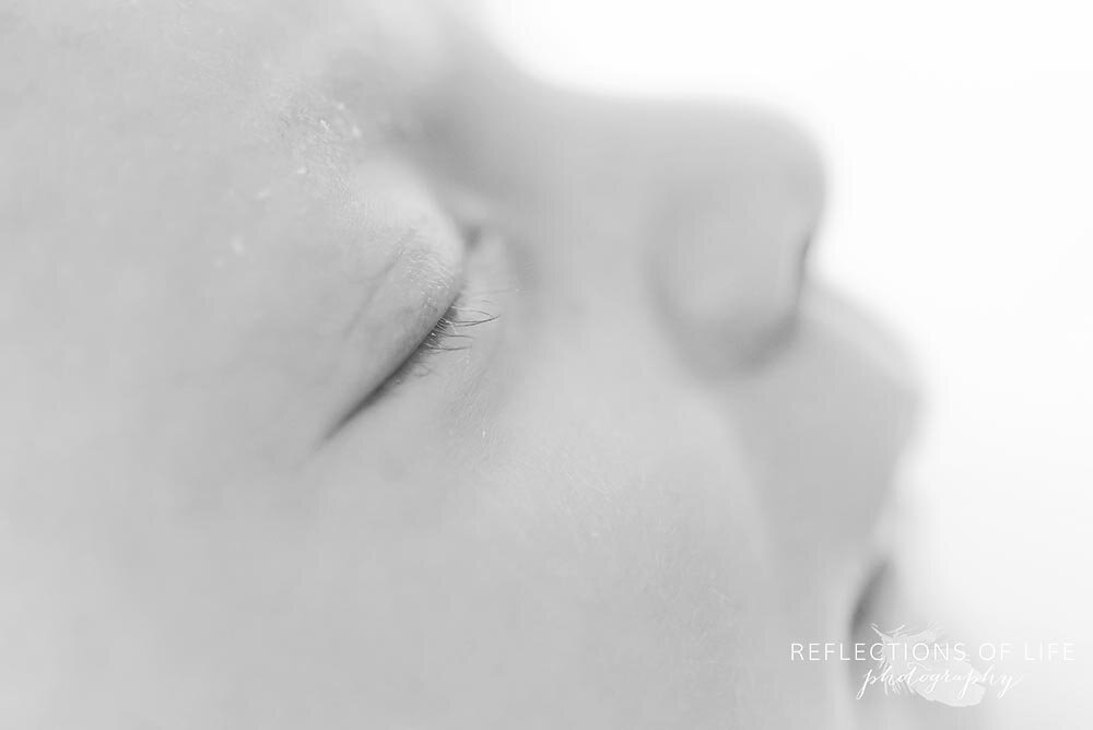 Macro Image of Sleepig Newborn Baby's Face Stoney Creek Ontario 
