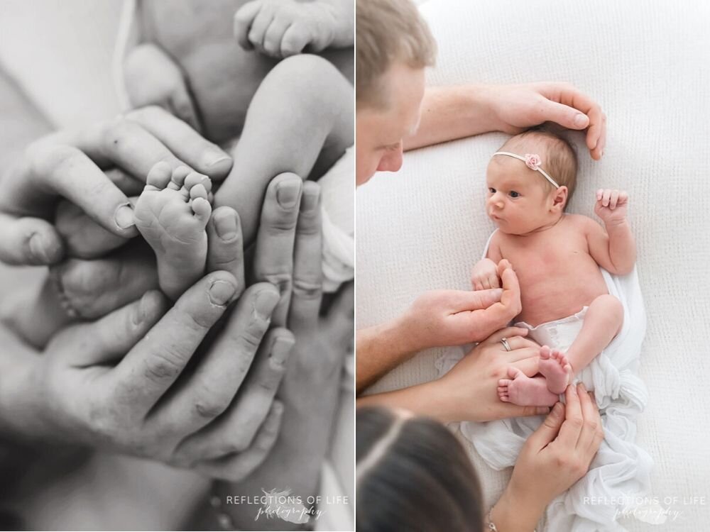 Newborn baby girl feet in black and white Niagara Ontario new baby photos