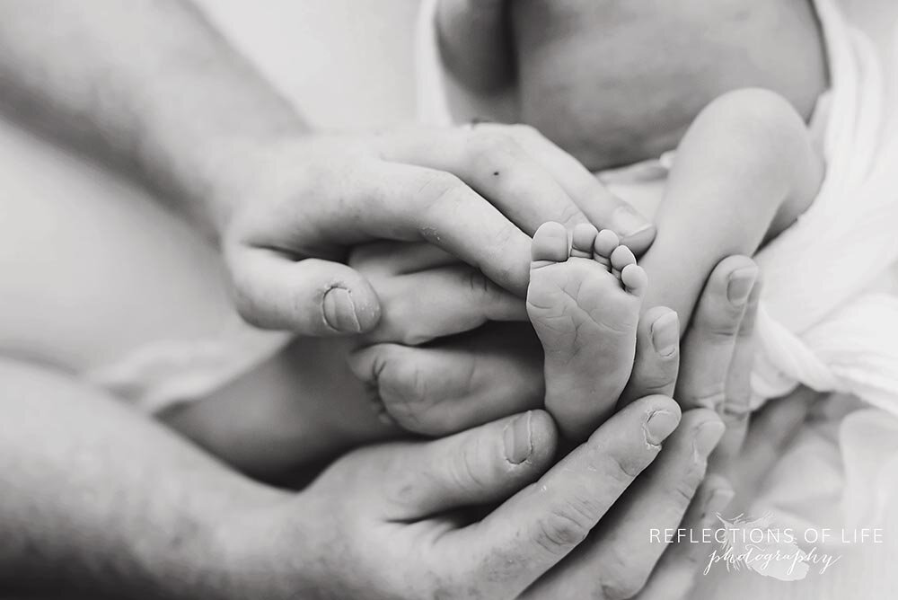 Newborn baby toes in black and white Hamilton Photographer