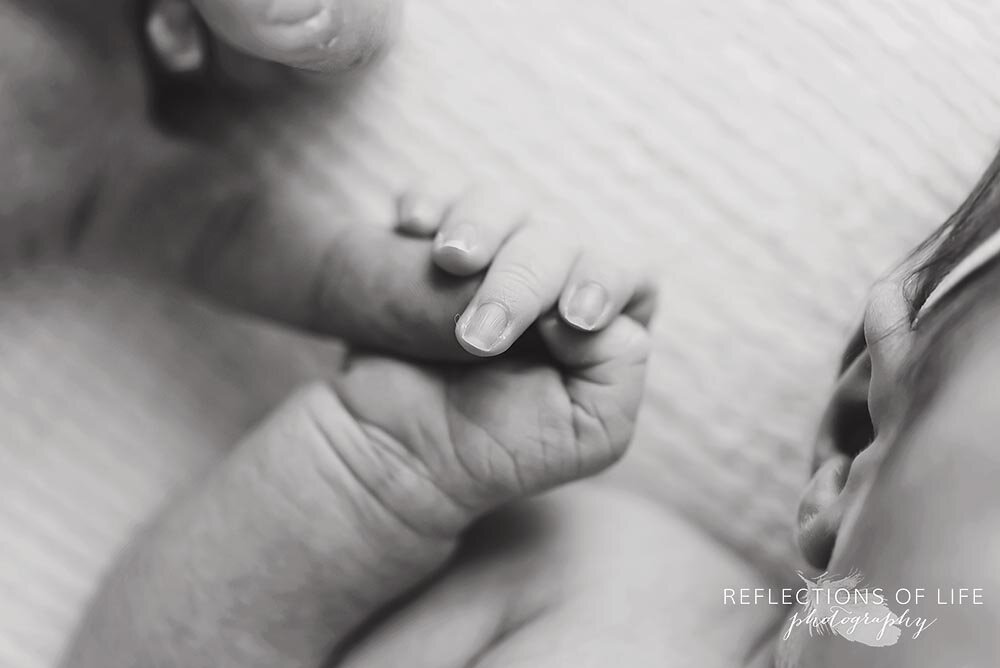 Newborn baby fingers wrapped around daddy's finger Grimsby New born photographer