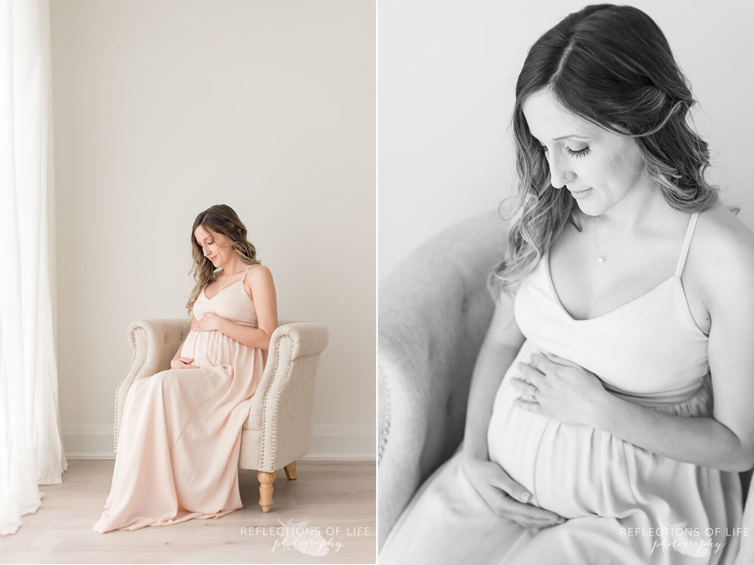 Beautiful maternity photos mama looking down at her belly Grimsby Ontario