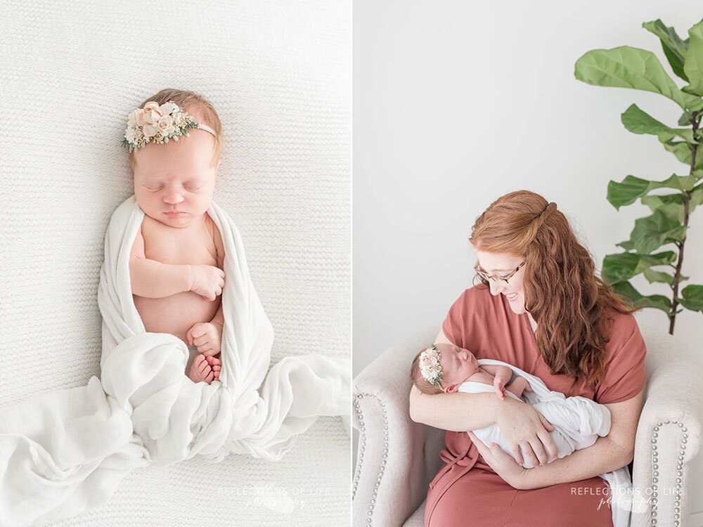 Newborn baby girl photography in Niagara Region Ontario Canada with floral headband by Sweet Nest Boutique