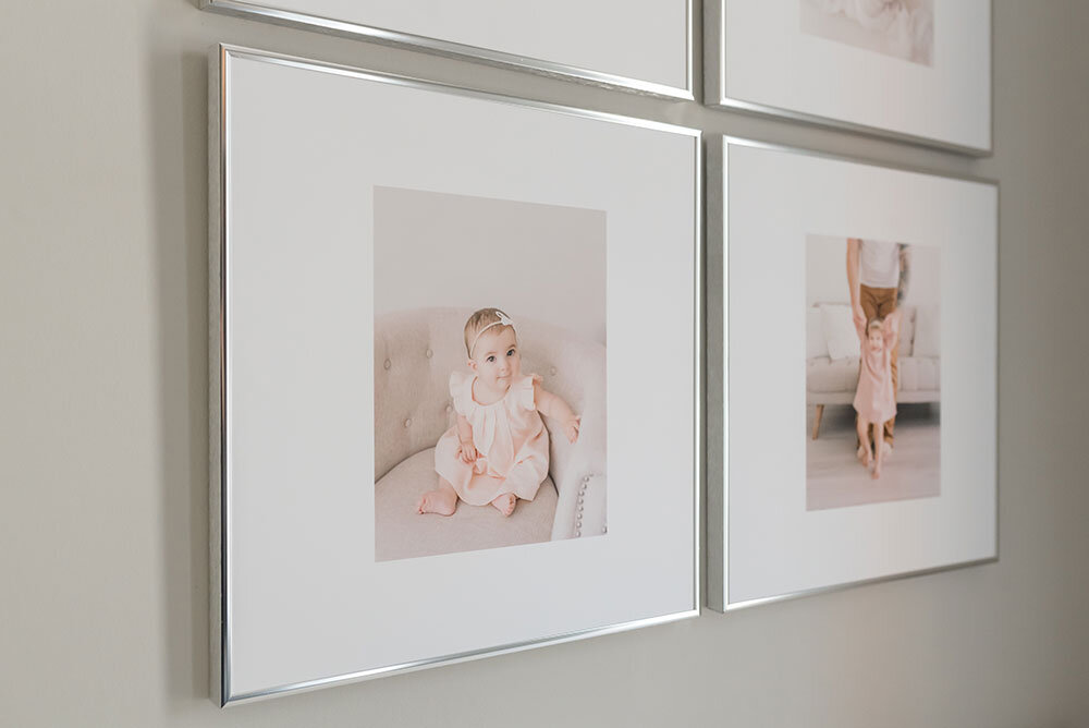 Hamilton baby photographer Close up image of custom silver frames by Professional Photography of Baby's First Year