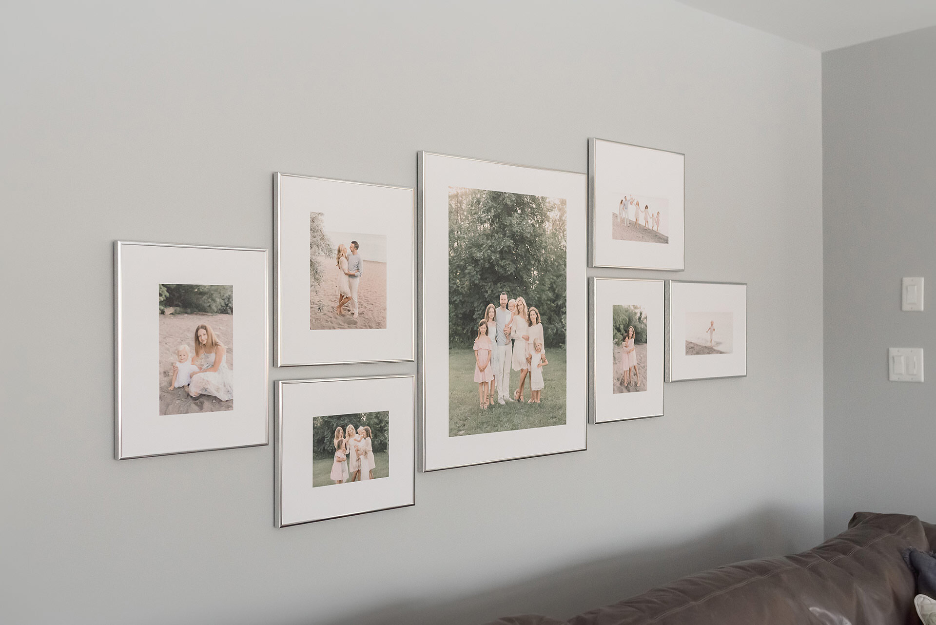 family photography gallery wall for living room