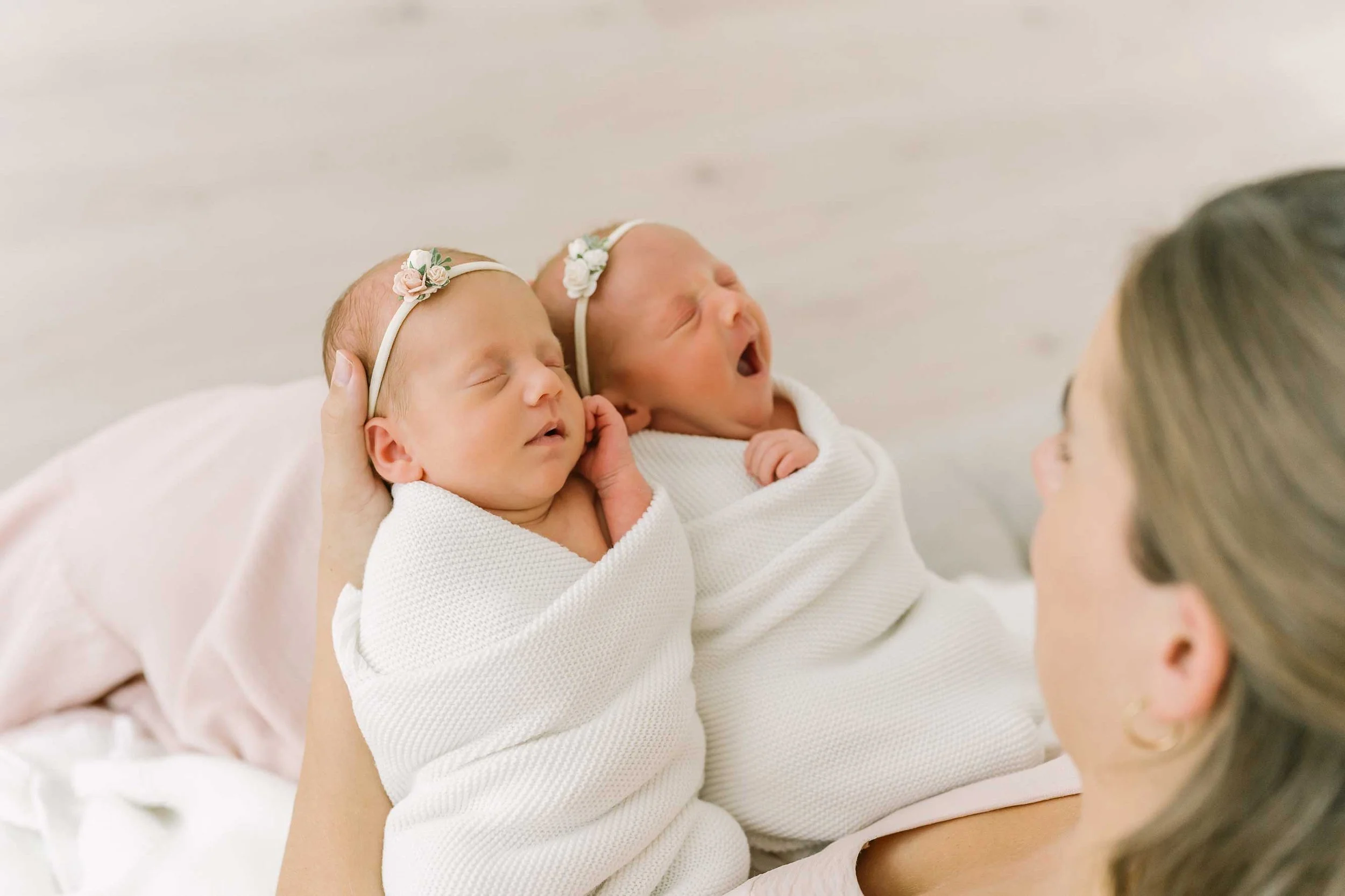 Capturing Newborn Twins with Mom in the Studio