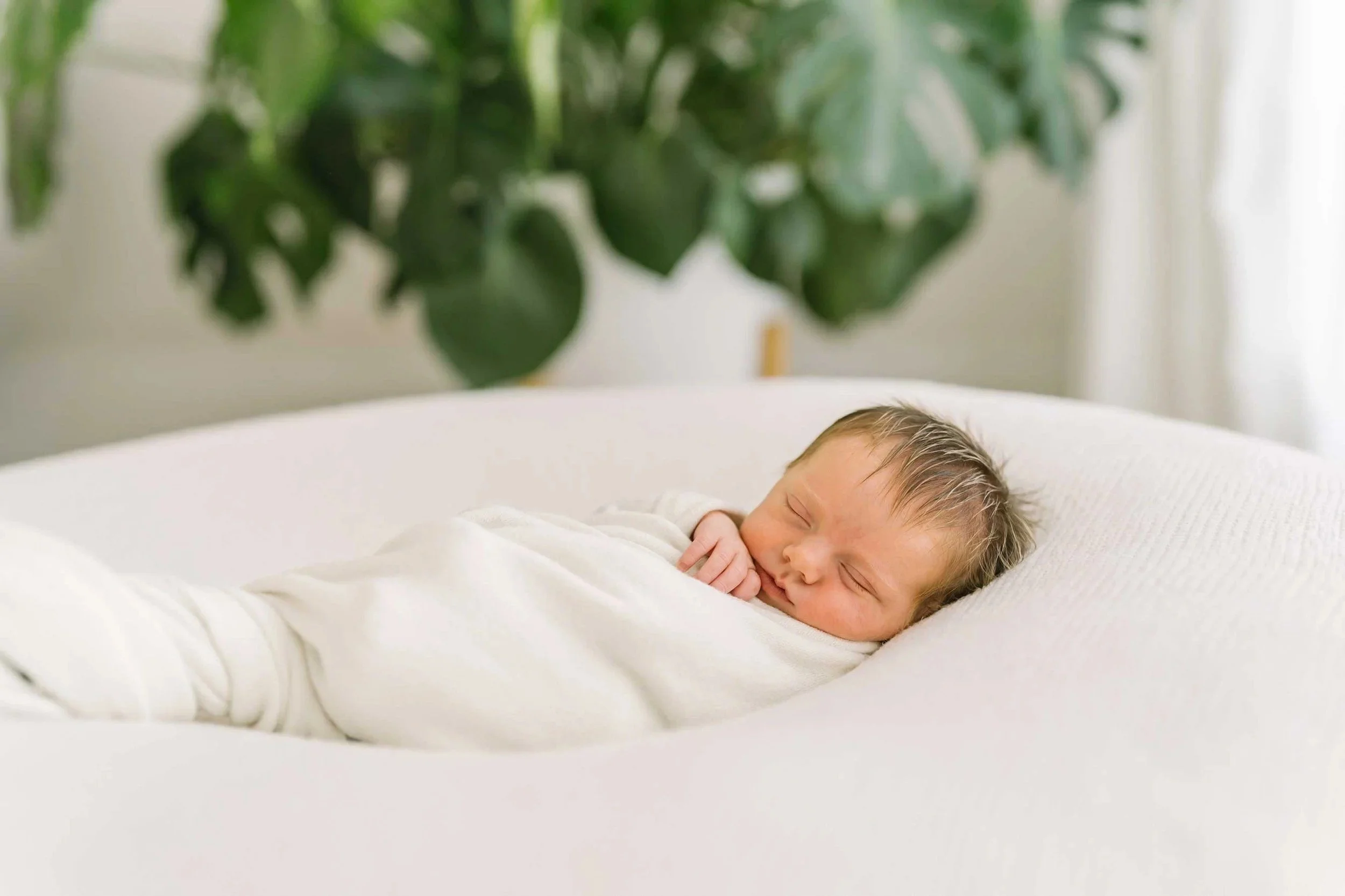 Sleeping newborn baby captured by newborn photographer in Hamilton Ontario​ studio by Reflections
