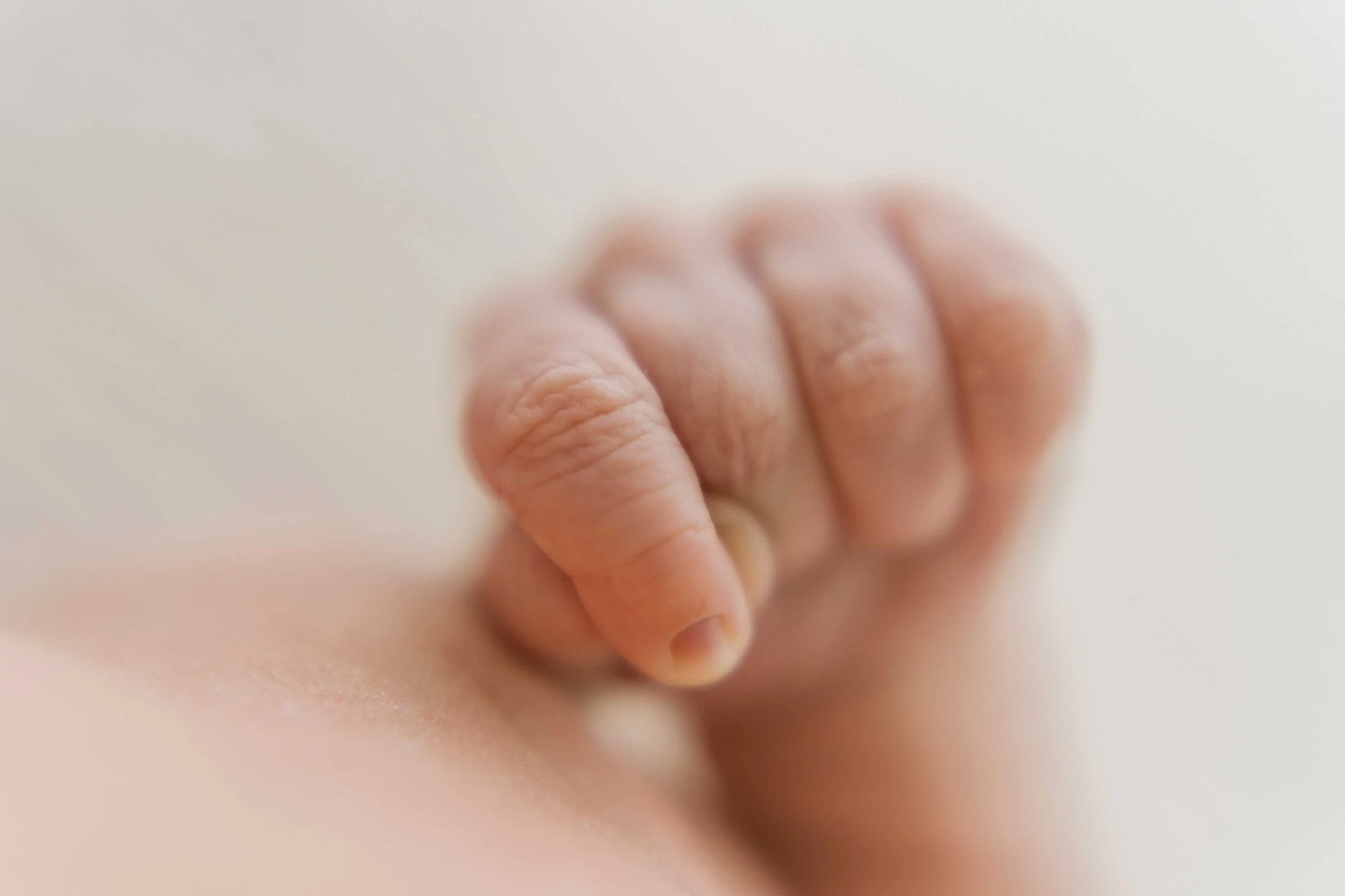Detailed photograph of Chong newborn baby’s curled-up little fist