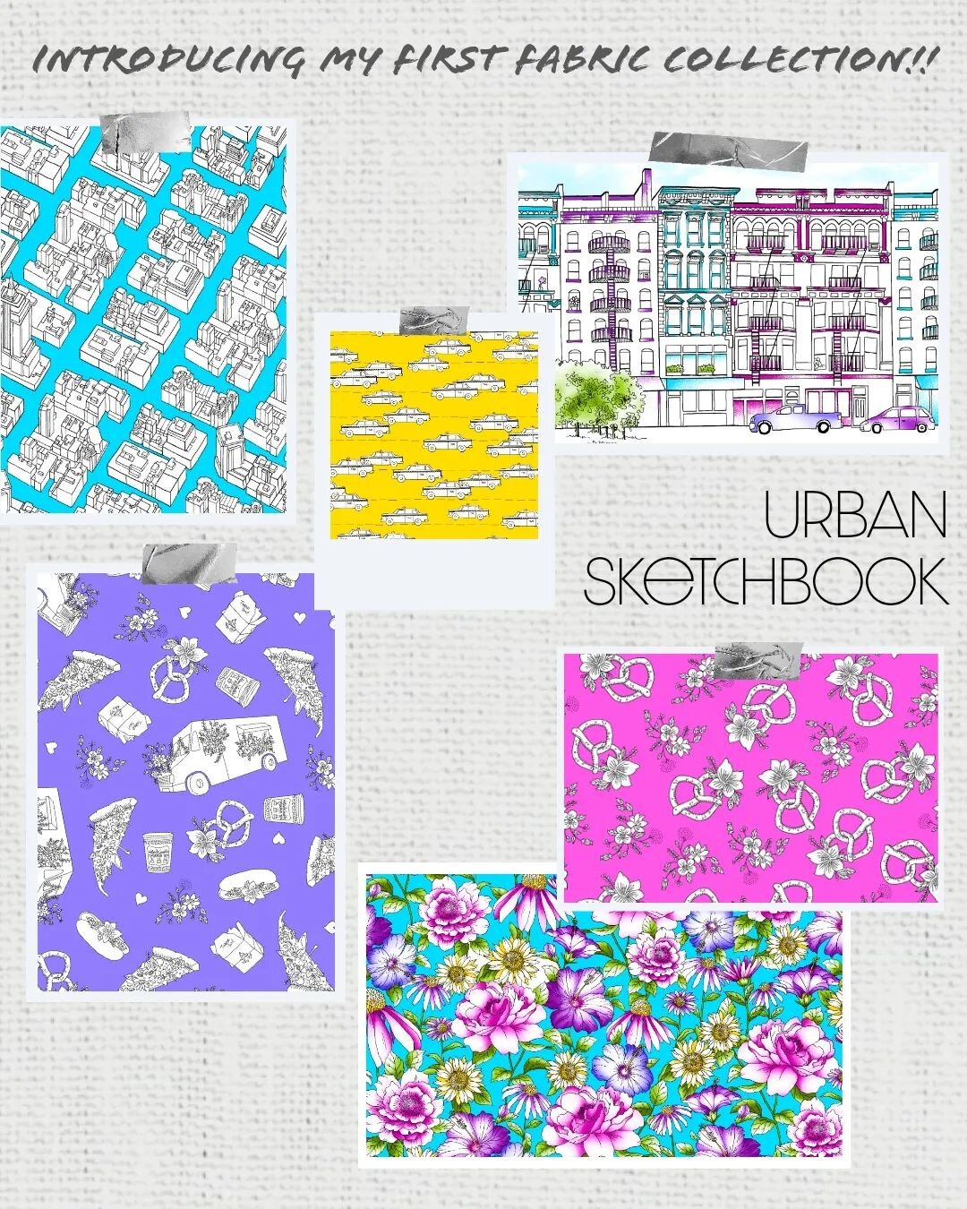 What do you think? ππ I'm ridiculously excited to debut the artwork for my first fabric collection, Urban Sketchbook. I've been working on this 10 print collection for over a year - so to make it to the point where I can share it with you feels rea
