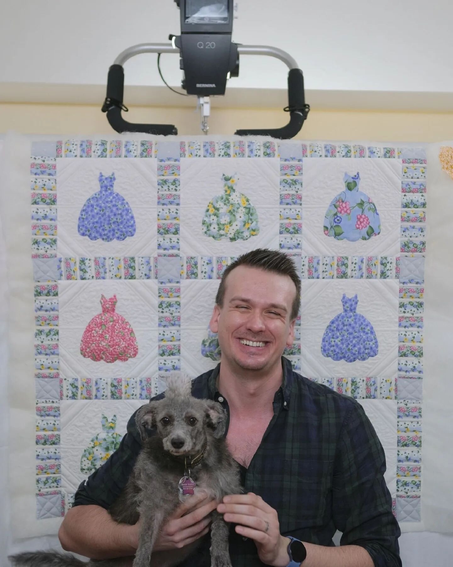 All good things π
A $250 Liberty Giveaway, I'm engaged, I've got a puppy in my arms and a longarm in my living room, just freemotion and rulerworked my first quilt, have my book on sale sold by Amazon and I'm in love with the journey.
I'm honored
