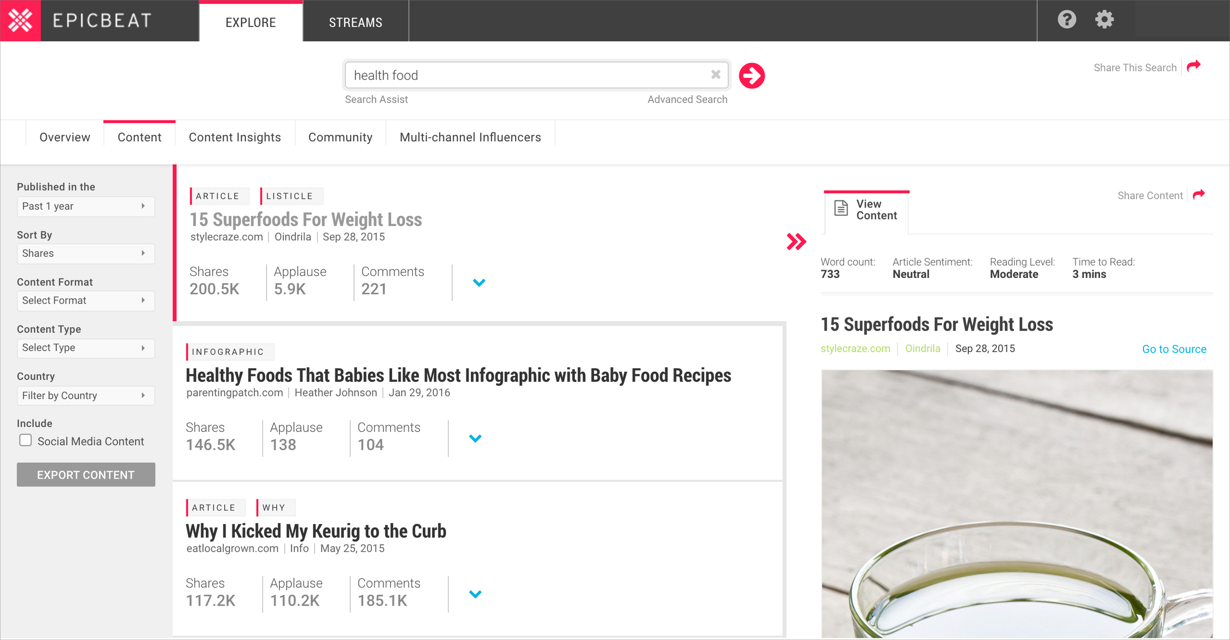 epicbeat content research tool