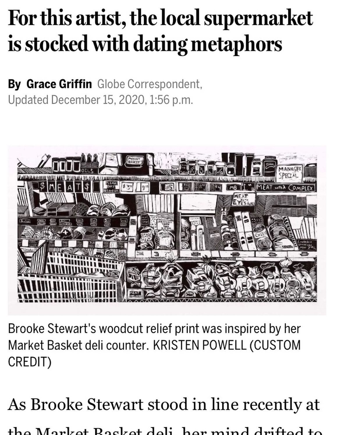 Today in the @bostonglobe - Grace Griffin discusses NO POTATOES w/ @brooke_stewart_art. Read full article through link in bio. 
NO POTATOES is on view through January 17.