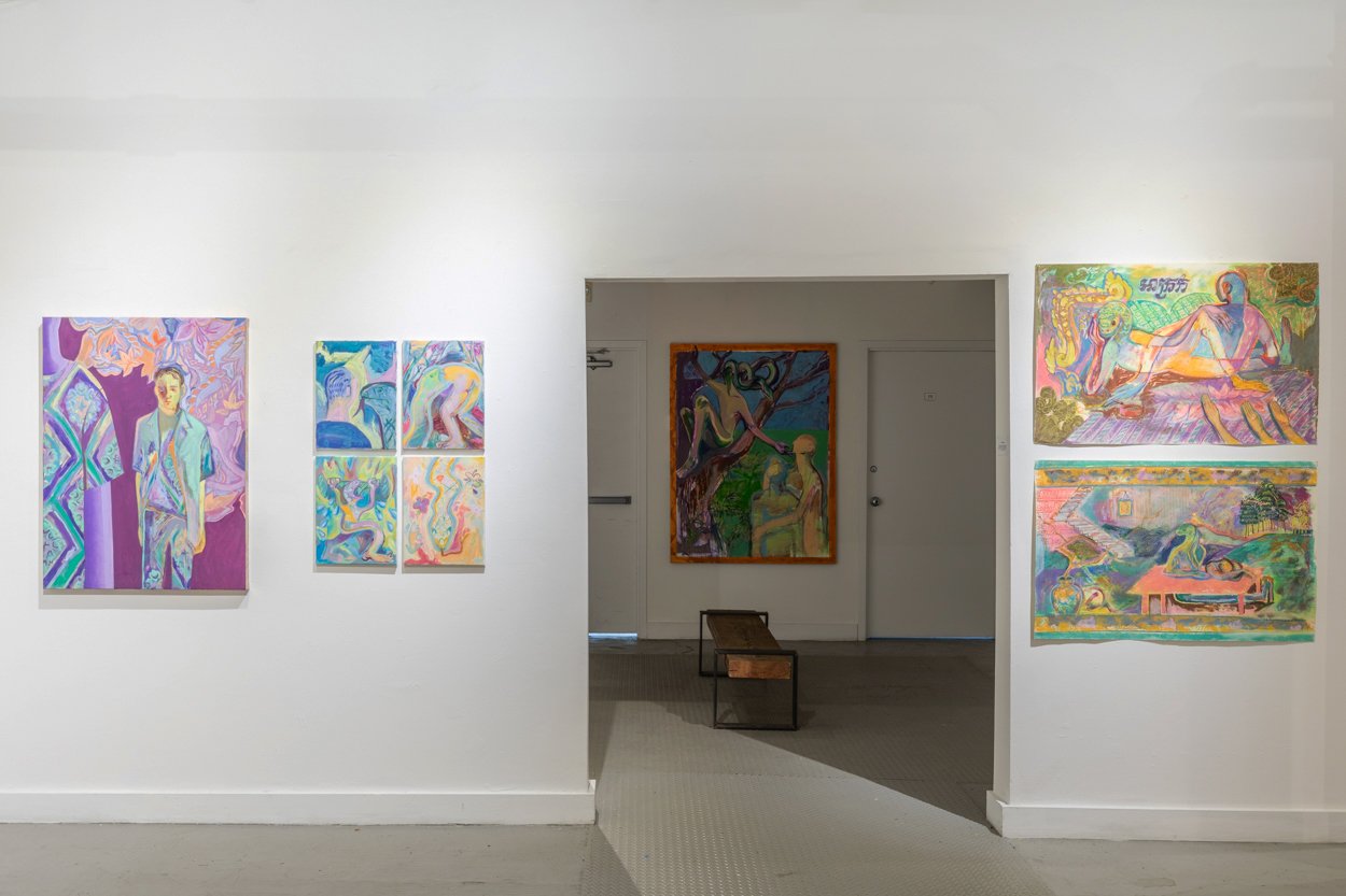  Installation view, រង់ចាំចូលនិព្វាន Waiting for Enlightenment, Distillery Gallery, Boston, June 1 – July 9, 2022. Photo by Mel Taing. © Sopheak Sam 