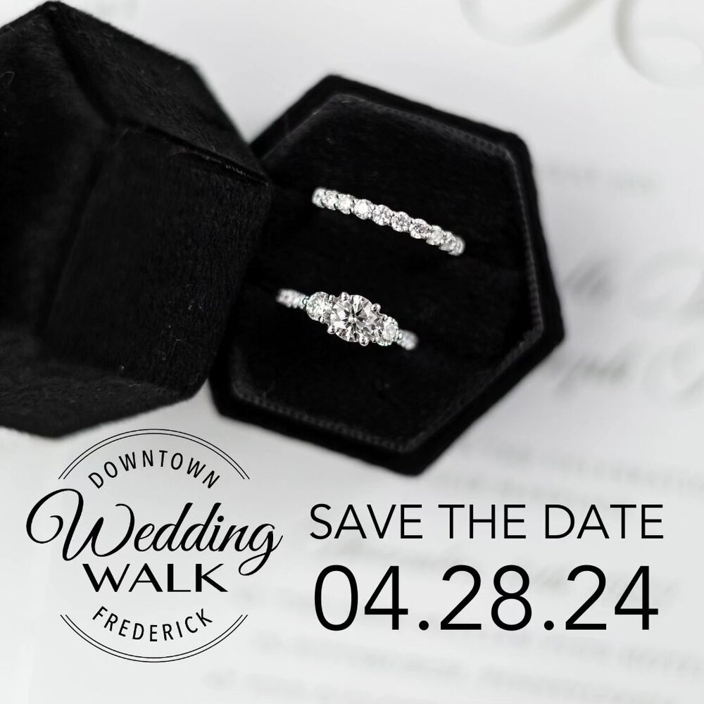 Join us April 28th for THE DOWNTOWN FREDERICK WEDDING WALK presented by @colonialjewelers - Meet your wedding vendors and tour venues while strolling Downtown Frederick! See you there.

5 VENUES . TONS OF VENDORS . CAKE DIG SPONSORED BY @SageCakery

