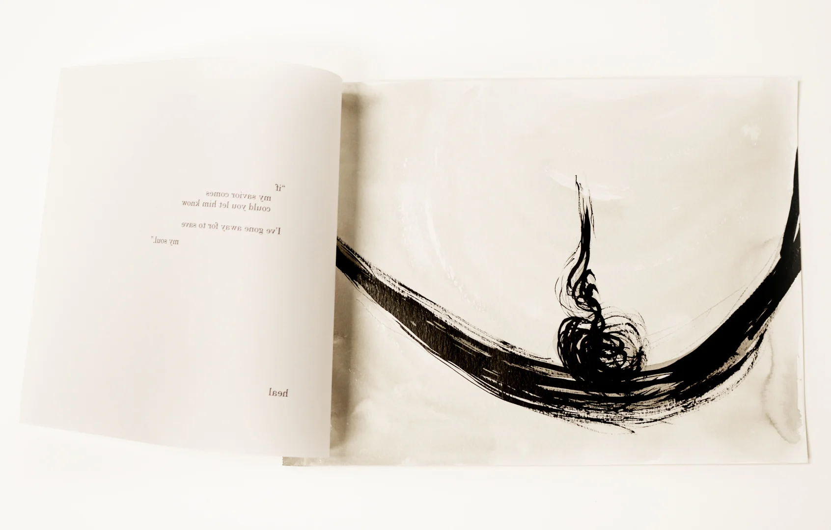 “Graced in Sacred Ground: The Hour of Forgiveness,” 2015, poems by Nicole De Leon, paintings by Yohana Junker, ink on paper, 15x10in