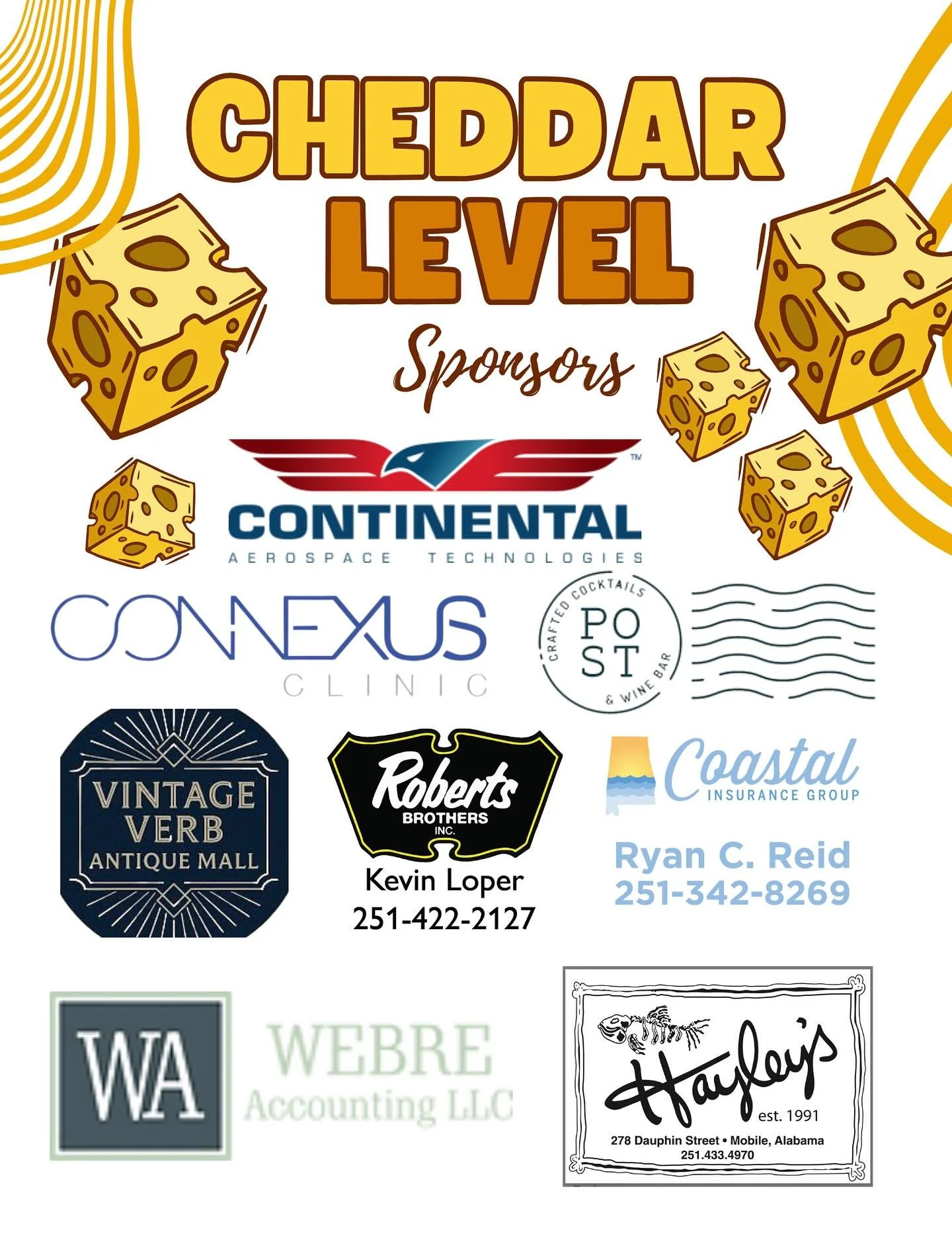 🧀 CHEDDAR LEVEL SPONSORS 🧀

Let&rsquo;s get extra cheesy with our fabulous Cheddar Sponsors! 🤩

So many amazing partners and sooo much melty deliciousness coming your way October 9th at the 7th Annual Grilled Cheese Meltdown 🔥🧈🧀

Thank you to a