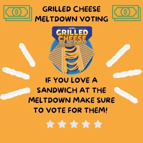 GRILLED CHEESE MELTDOWN VOTING 🗳 

Taste a sandwich you love? Drop some cash in the jar to help your favorite sandwich win the peoples choice golden spatula! 🤑💰 💸 

Don&rsquo;t carry cash? No worries! Head on over to the drink table and purchase 
