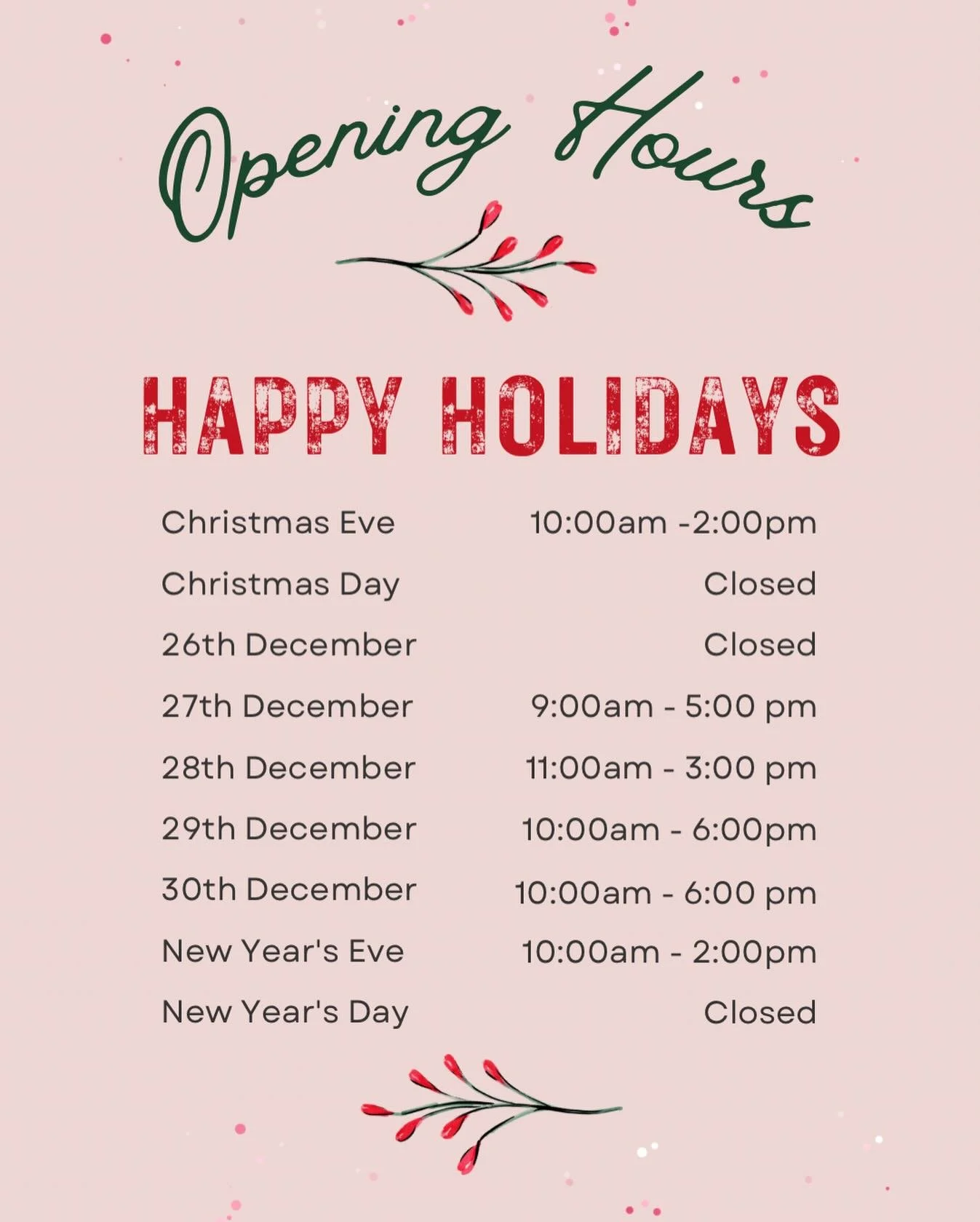 Merry Christmas and THANK YOU for shopping with us! 🛍️💕
Keep it small and local ✨

We still have plenty of time for you to come shop for those loved ones 🎄

OPEN CHRISTMAS EVE 10:00&ndash;2:00

Santa said we can close Christmas Day (the 25th) and 