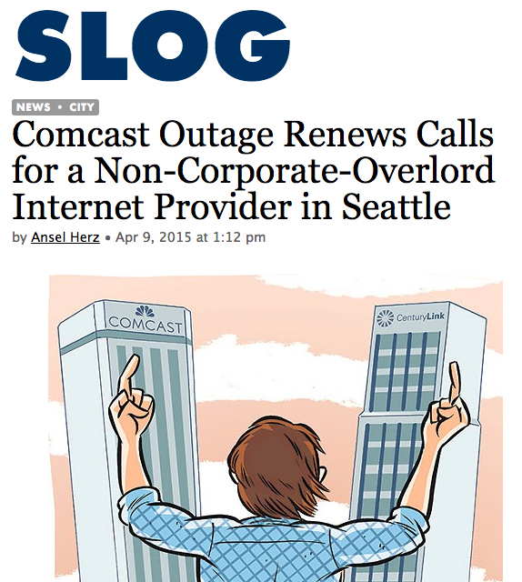 I'm typing this right now thanks to the tech-wizardry of The Stranger's IT staff, which has our offices connected to the Internet on a backup DSL connection. The rest of you sucka Comcast customers, reportedly across Capitol Hill and other parts of Seattle, are screwed. Comcast says it's working to repair a fiber-optic cable in Madison Park and doesn't know when its service will back up and running (read more) . 