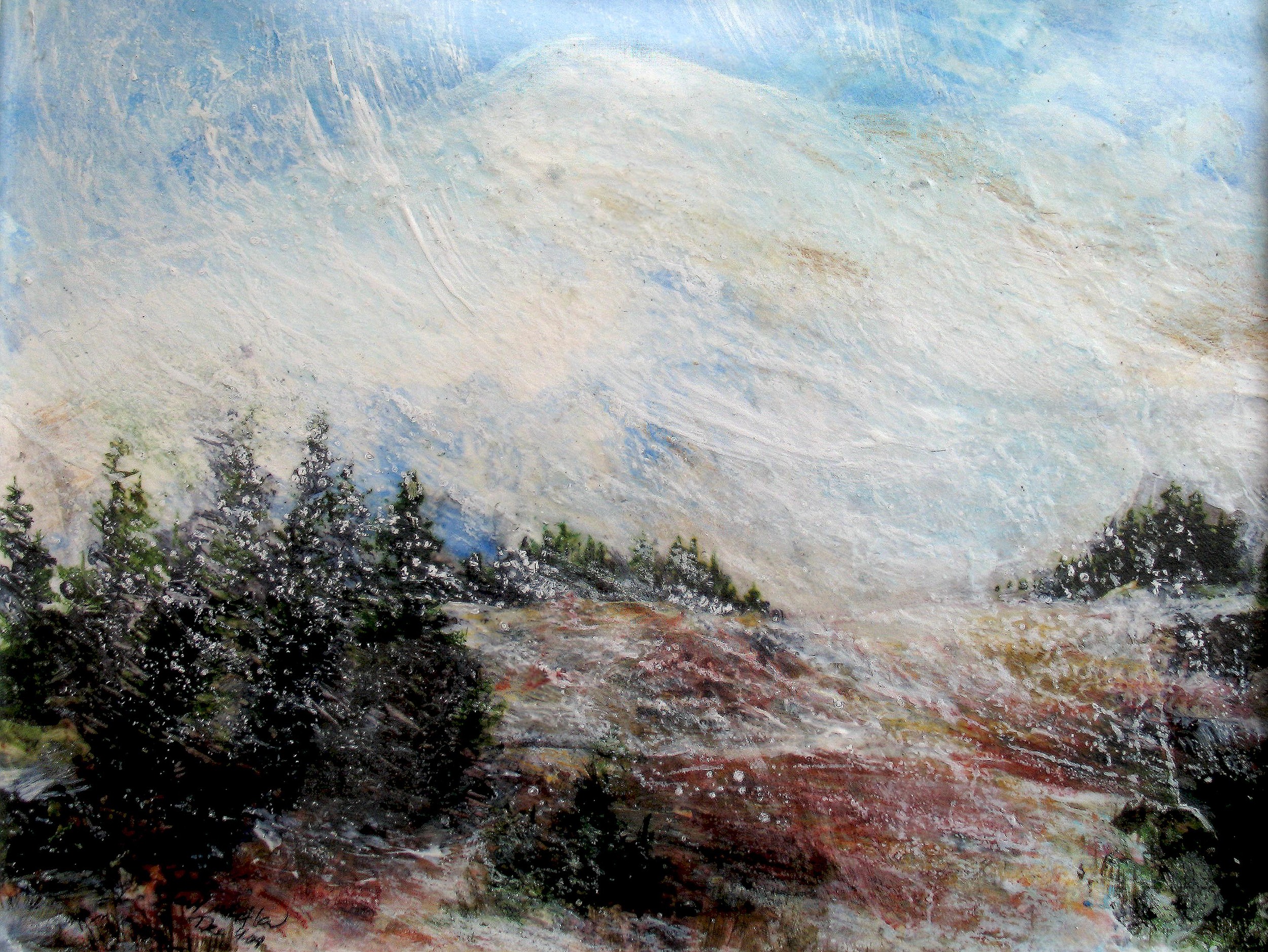  Snow Flurries, Nisqually Vista, Mt Rainier, WA, Mixed media on bristol board, 2010 in private collection 