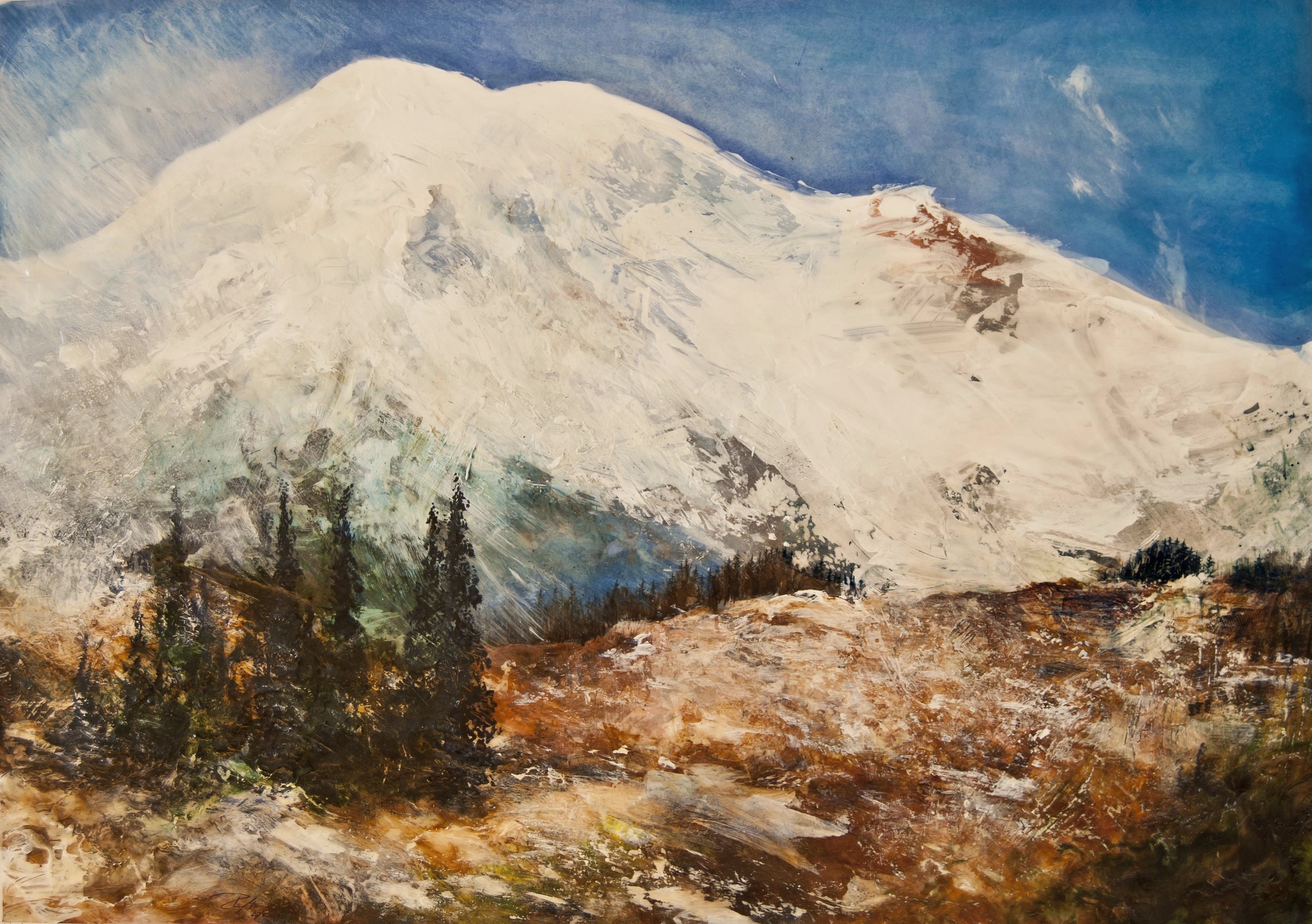  Nisqually Vista, Paradise Park, Mt Rainier, WA, Mixed media on paper 35" x 35" 