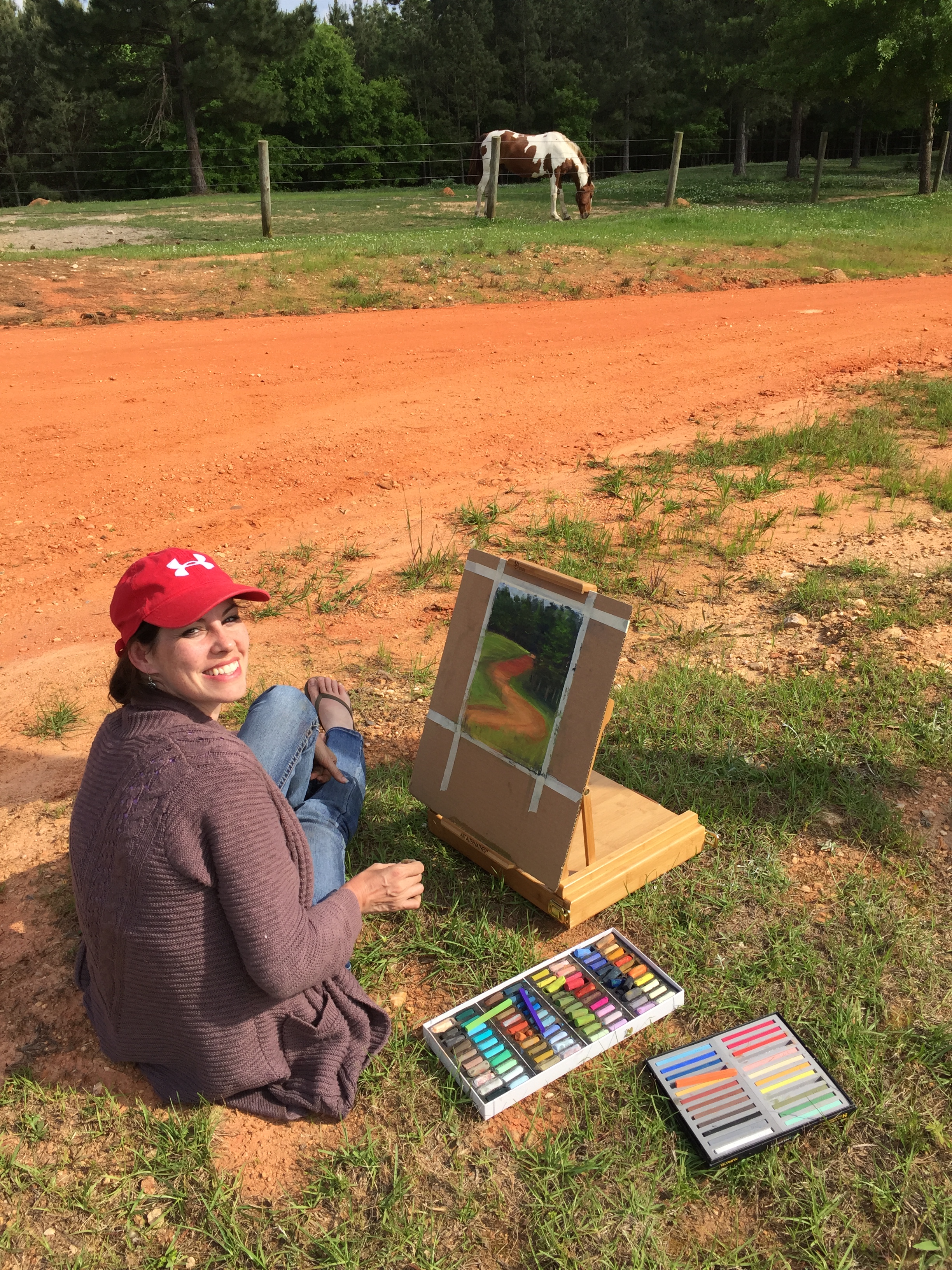 Red clay and painted horse at Russell Crossroads.JPG