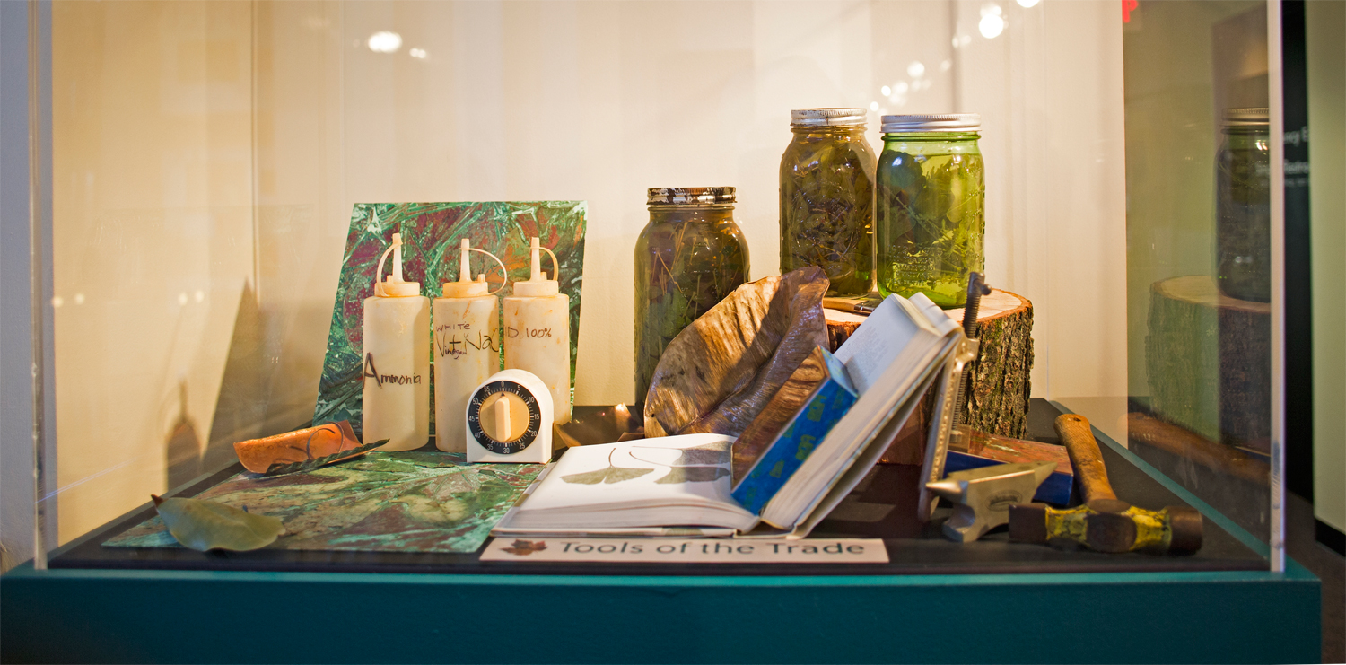 A selection of books, pickled leaves, and assorted tools gave patrons an up close view of many of the tools used in the process.