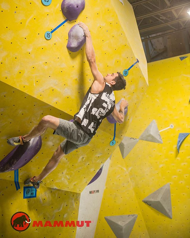 One of the male qualifiers from DH Vermont! #climbing #setting #tryhard #climbon #competition 📷 @coldhousemedia