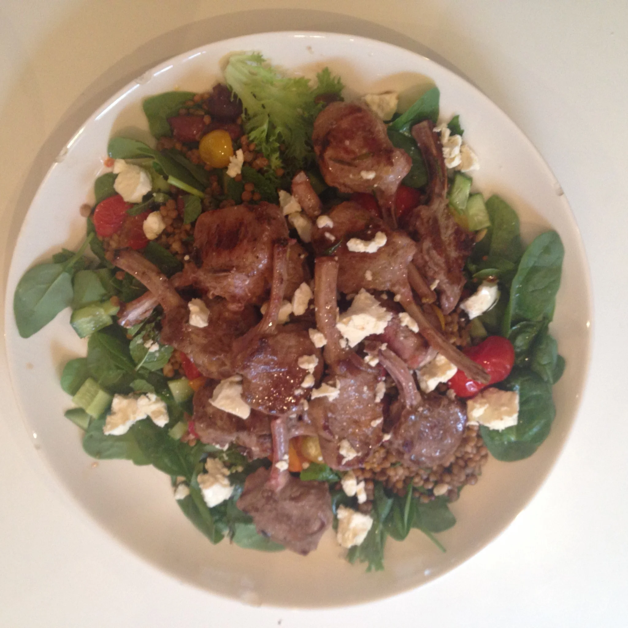 Lamb with lentils, feta and mint