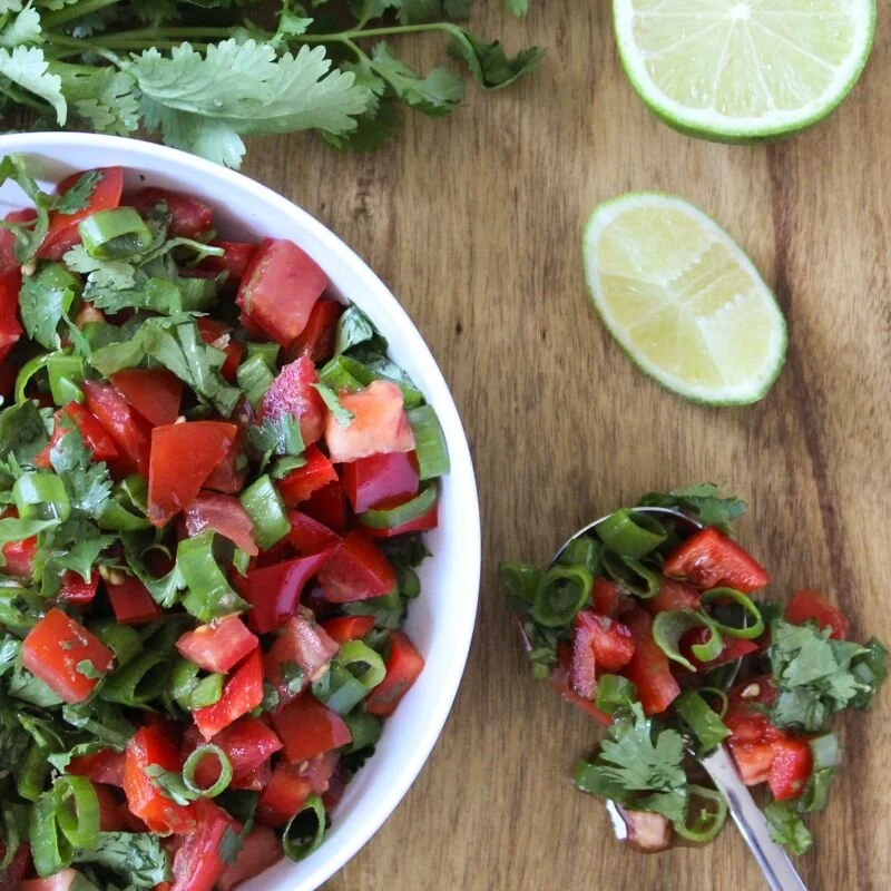 Low FODMAP Tomato Salsa with Coriander and Lime (gluten-free, lactose-free)