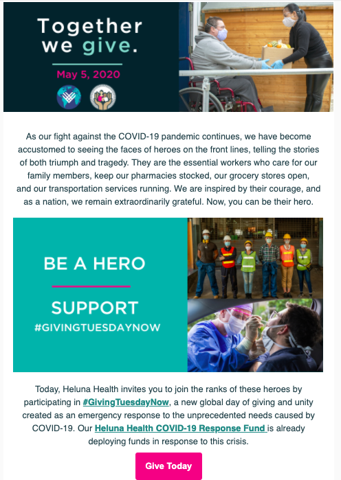  COVID-19 Giving Tuesday Now email fundraising campaign May 2020 