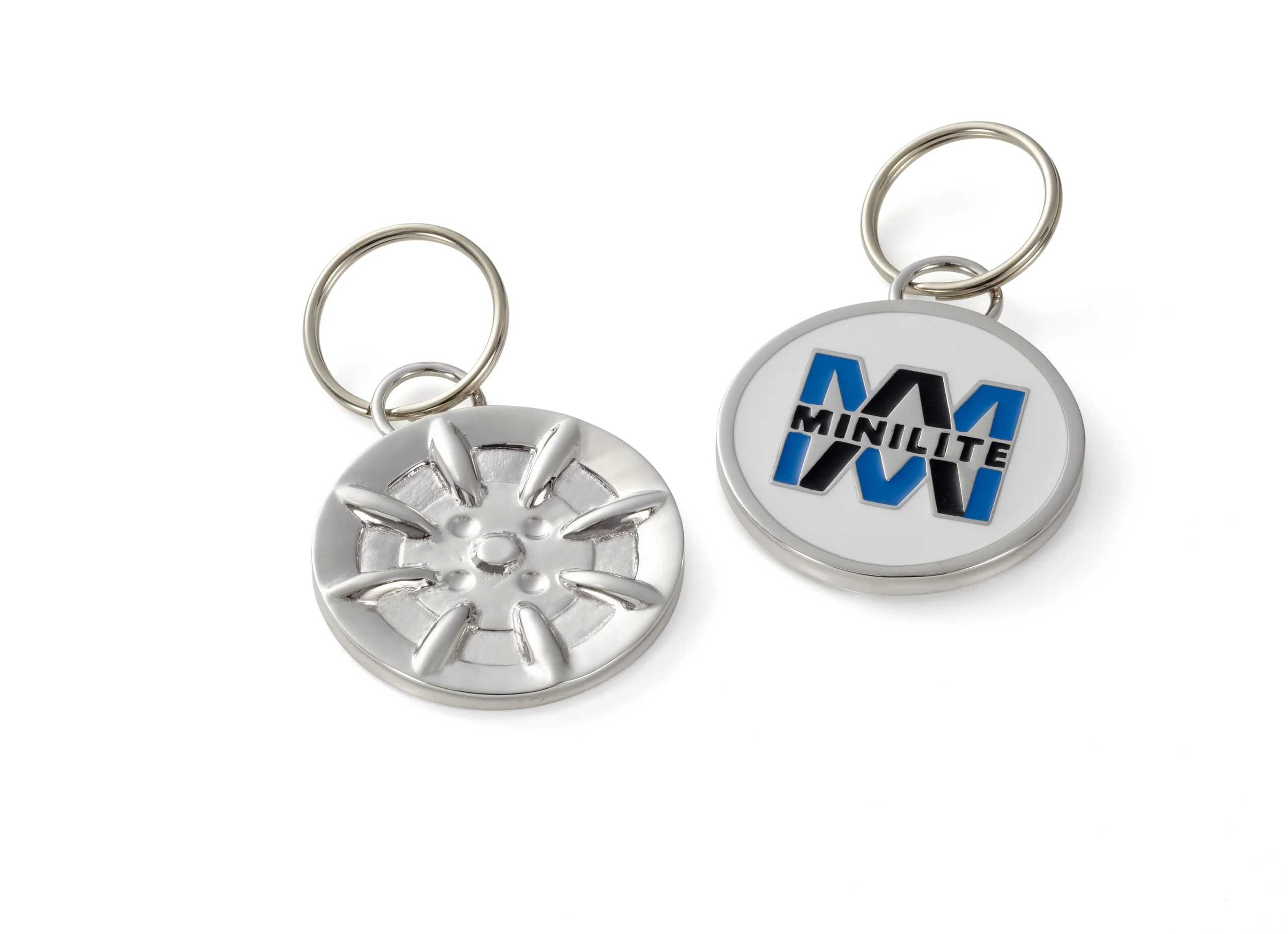 silver plated key chain Minilite design front and back