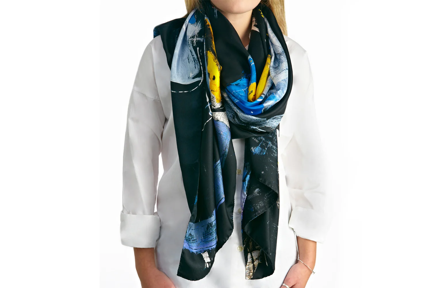 Silk scarf F1 Yellow with Black wrapped