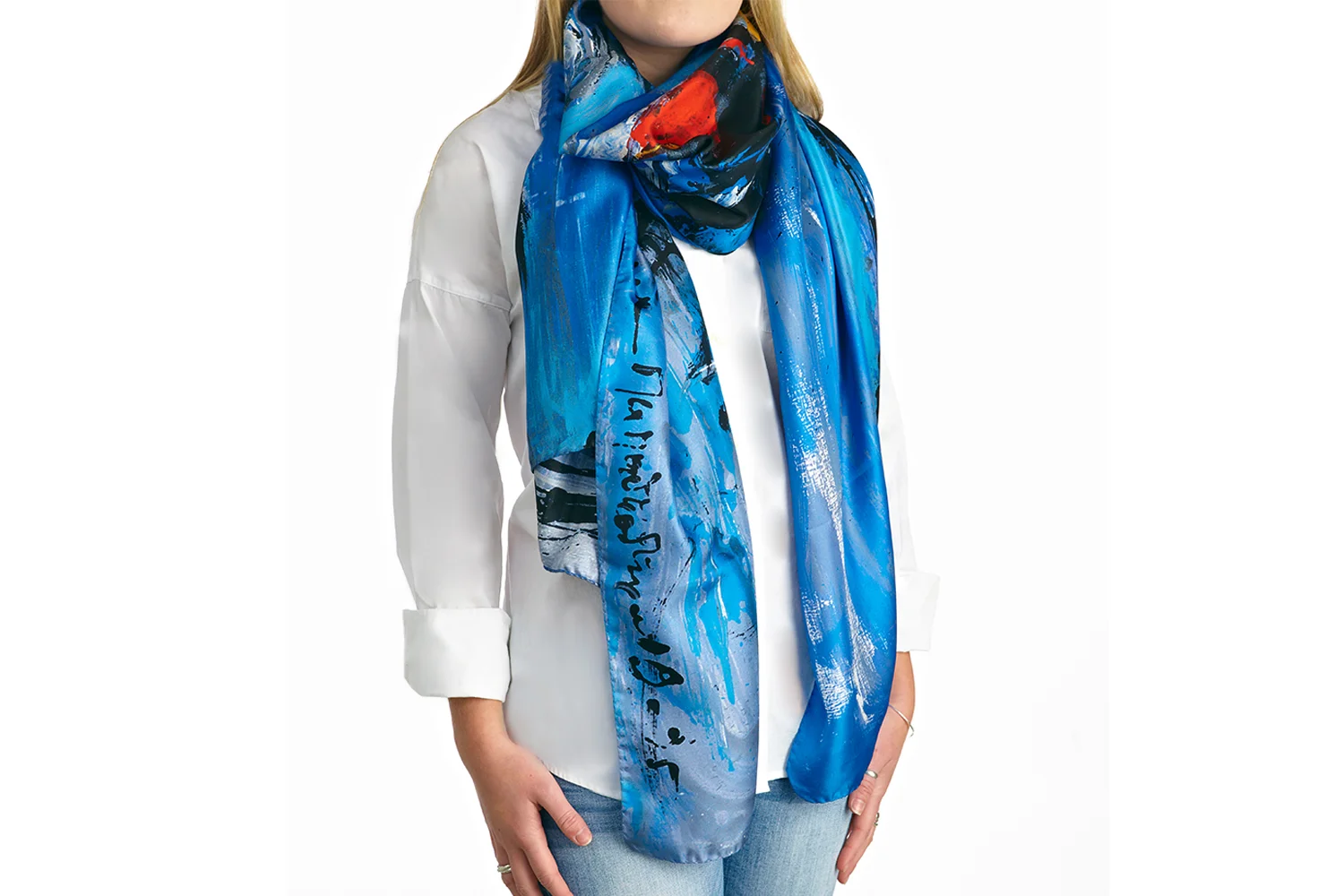 TDS + Mina PV silk scarf The Blue Race Track