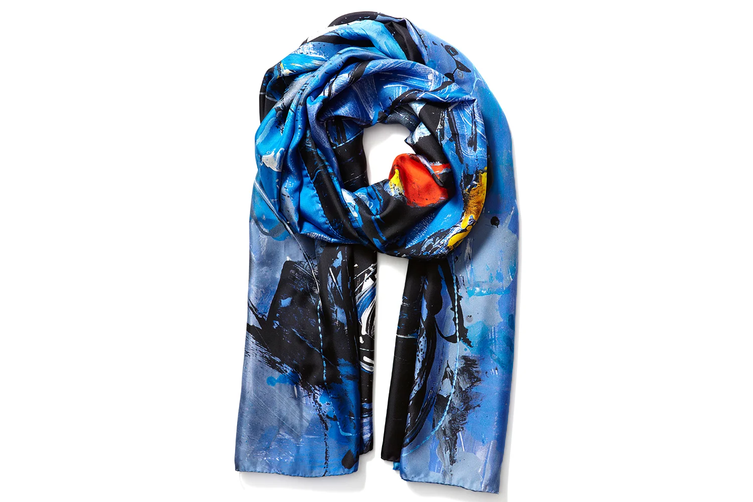 The Blue Race Track silk scarf wrapped